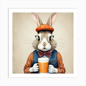 Rabbit With Coffee Art Print