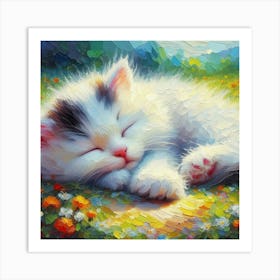 Kitten Sleeping In The Meadow Art Print
