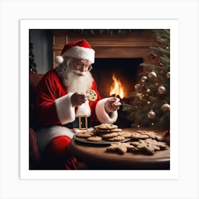 Santa Claus Eating Cookies 24 Art Print