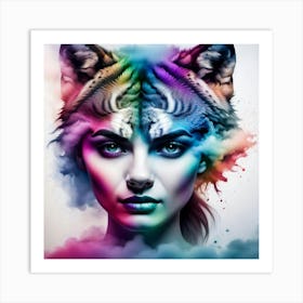 Woman With A Wolf Head Art Print