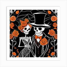 Day Of The Dead Wedding orange flowers Art Print