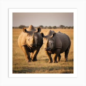 Black Rhinos In The Savannah Art Print