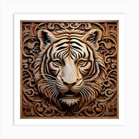 Tiger Head Carving Art Print