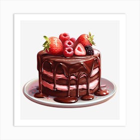 Chocolate Cake With Berries 1 Art Print