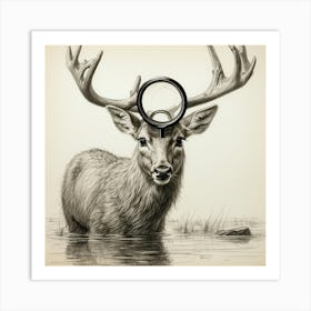 Deer With Magnifying Glass 20 Art Print