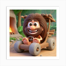 Caveman In A Car Art Print