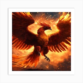 Phoenix Emerging From Fire With Galaxy (1) Art Print