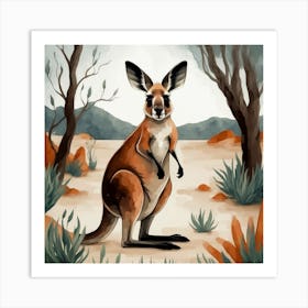 Kangaroo Wilderness Adventure Watercolor Art Print