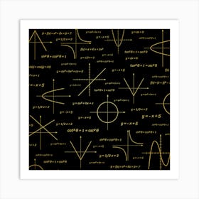 Gold Math Symbols On Black Background Art Print