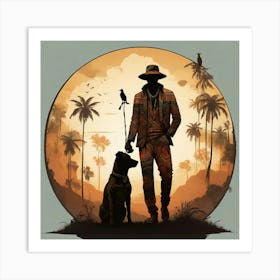 Boho Art Man and dog silhouettes 1 Art Print