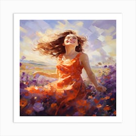 Girl In A Field Of Flowers Art Print