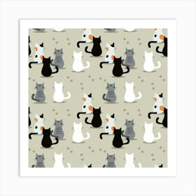Cute Cat Seamless Pattern Art Print