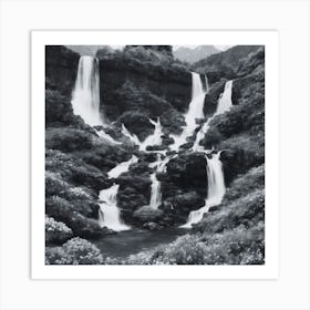 Waterfall In Black And White 1 Art Print