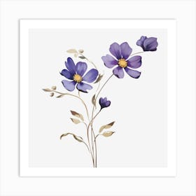 Purple Flowers On A Black Background Art Print