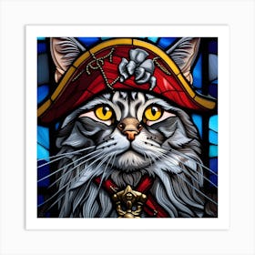 Cat, Pop Art 3D stained glass cat Pirate limited edition 53/60 Art Print