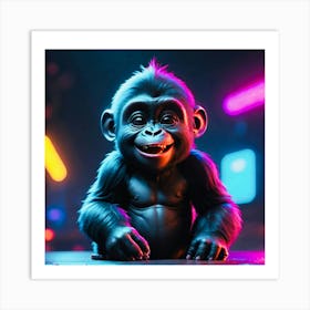 Gorilla neon Art Print