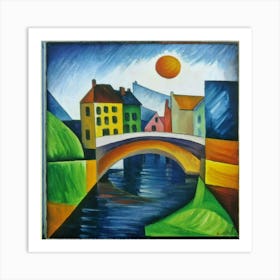 Bridge over the river surrounded by houses 25 Art Print