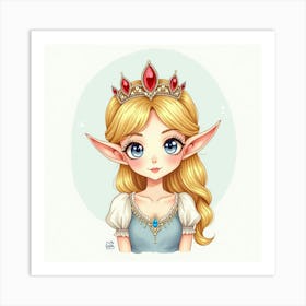 Elegant Elf Princess With A Jeweled Crown, Watercolor 1 Art Print