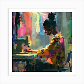 Portrait Of A Woman Sewing Art Print