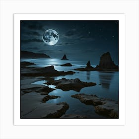 Full Moon Over The Ocean 3 Art Print