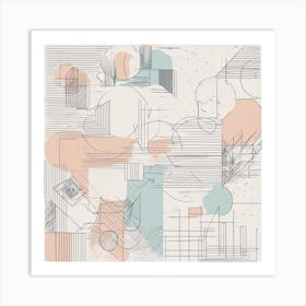 Minimalism Masterpiece, Trace In Geometrie + Fine Gritty Texture + Complementary Pastel Scale + Abst (3) Art Print