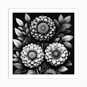 Black and white flowers 3 Art Print