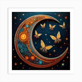 Moon With Butterflies Art Print