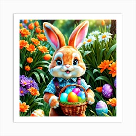 Easter Bunny With Basket Of Eggs Art Print