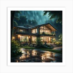 Forest Villa In The Rain Art Print