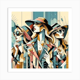 Three Women In Hats Art Print