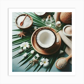 Coconut on a palm leaf 1 Art Print