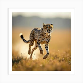 A Majestic Cheetah Sprinting Across The Savannah 2 Art Print