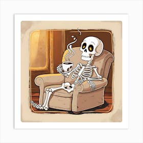 Skeleton drinking coffee Art Print