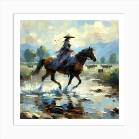 Chinese Woman Riding Horse Art Print