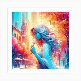 Blue Girl In The City Art Print