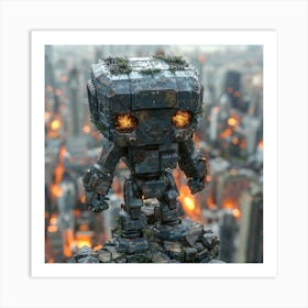 Robot On Top Of A City Art Print