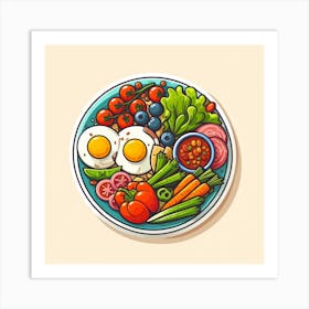 A Plate Of Food And Vegetables Sticker Top Splashing Water View Food 7 Art Print