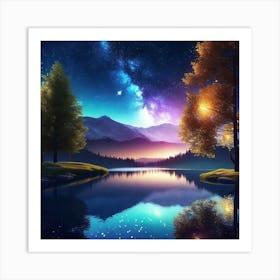 Night Sky Over Lake 3 Art Print