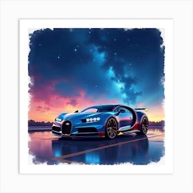 Bugatti Chiron Pur Sport Against A Vibrant Watercolor Night Sky, No Logo Or Signature 1 Art Print