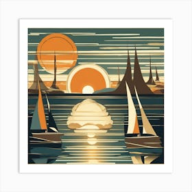 Sunset Sailboats Art Print