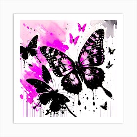 Black And Pink Butterflies Art Print