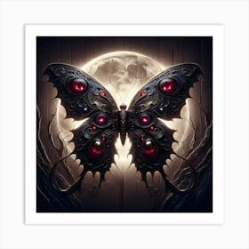 Dark Gothic Butterfly Over Moon Art Print