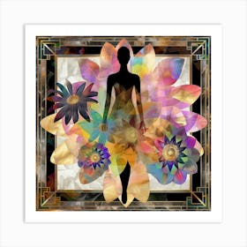 Abstract Woman With Flowers Art Print