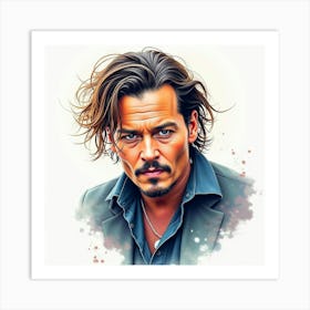 Energetic Watercolor Of Johnny Depp, Vivid Palette, With Sharp, Bold Strokes Art Print