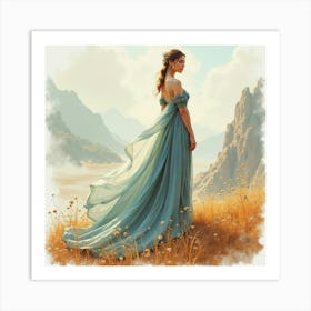 Elegant Lord With Watercolor Dreamlike Landscape 1 Art Print