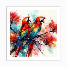 A Pair Of Scarlet Macaw Parrots 2 Art Print