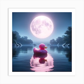 Pink Rubber Duck On A Serene Lake Art Print