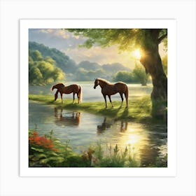 Horses By The River 2 Art Print