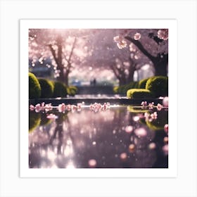 Formal Park Garden with Cherry Blossom Trees Art Print
