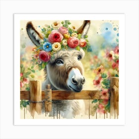 Donkey With Flowers 2 Art Print
